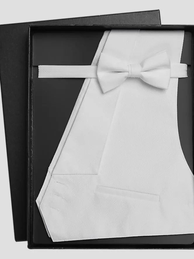 Formal Accessories|Bow Ties-Pronto Uomo Formal Pique Vest & Pre-Tied Bow Tie Set White
