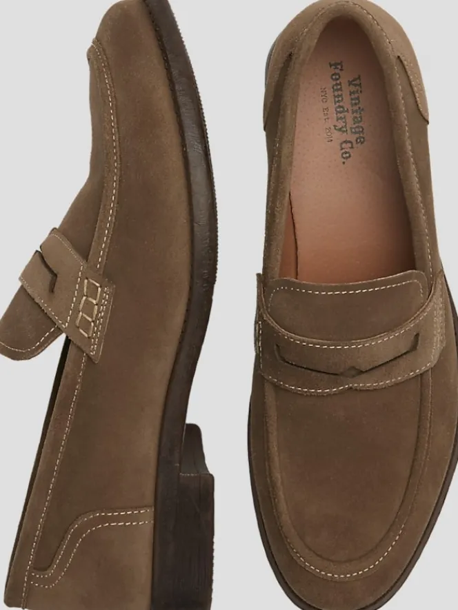 Loafers & Slip-ons-Vintage Foundry Harry Suede Penny Loafers Taupe