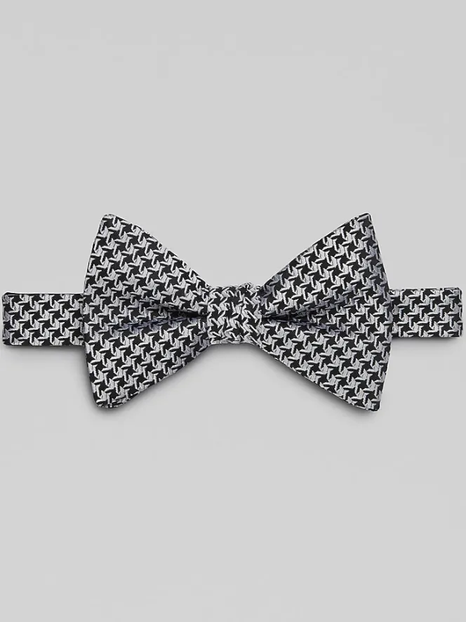 Bow Ties-Egara Houndstooth Pre-Tied Bow Tie Black/White