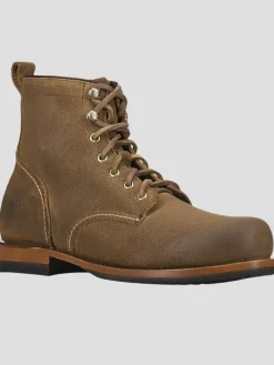 Boots-Frye Hudson Suede Plain Toe Work Boots Taupe