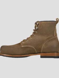 Boots-Frye Hudson Suede Plain Toe Work Boots Taupe