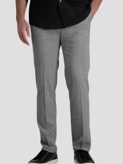 Dress Pants-Haggar J.M. ™ Slim Fit Flat Front Stretch Texture Dress Pant Light Gray Solid
