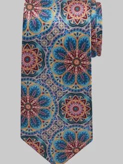 Ties-Joseph Abboud Large Medallion Silk Tie Teal/Mauve