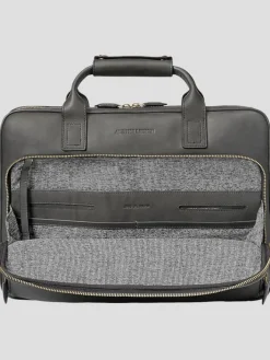 Travel & Luggage-Johnston &Amp; Murphy Leather Work Briefcase Laptop Bag Black