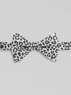 Bow Ties-Egara Leopard Print Pre-Tied Bow Tie Black/White