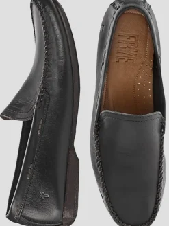 Loafers & Slip-ons-Frye Lewis Leather Moc Toe Venetian Loafers Black