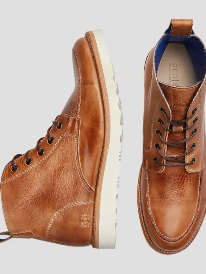 Boots-Bedstu Lincoln Leather Apron Toe Lace-Up Boots Brown