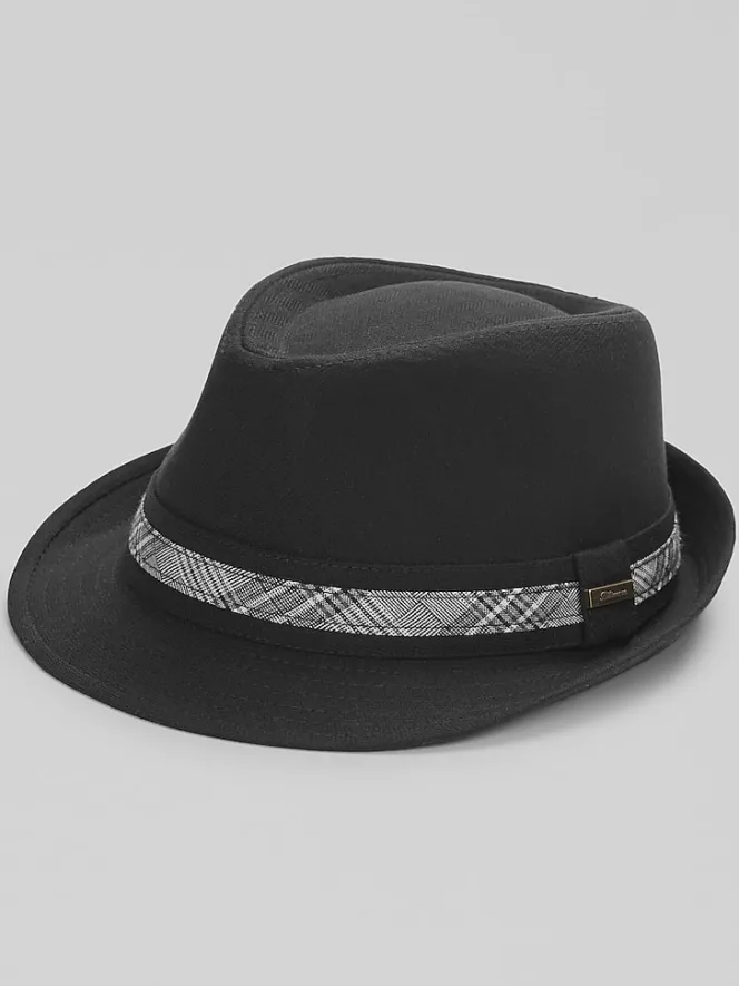 Hats-Biltmore Linen Blend Plaid Band Fedora Black