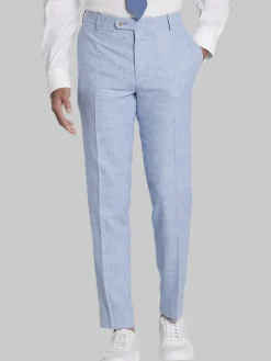 Big & Tall Pants|Dress Pants-JOE Joseph Abboud Linen Blend Plaid Slim Fit Suit Pants Blue Plaid