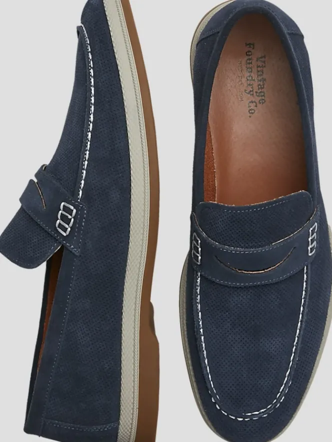 Loafers & Slip-ons-Vintage Foundry Menahan Suede Penny Loafers Navy