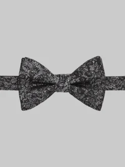 Bow Ties-Egara Metallic Floral Pre-Tied Bow Tie Black