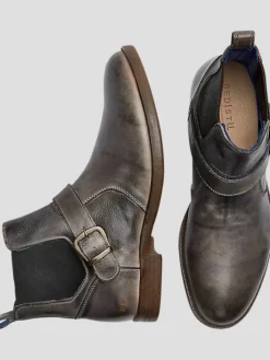 Boots-Bedstu Michelangelo Leather Lace-Up Plain Toe Chelsea Boots Gray