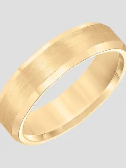 Jewelry|Tie Bars & Cufflinks-Gtx 6mm Beveled Edge Satin Finish Tungsten Carbide Band Yellow