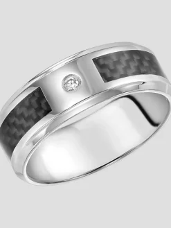 Tie Bars & Cufflinks|Jewelry-Gtx 8mm Diamond Accent Stainless Steel Carbon Band Gray And Black