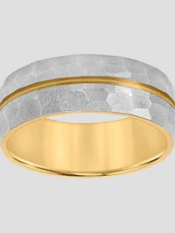 Jewelry|Tie Bars & Cufflinks-Gtx 8mm Faceted Titanium Band Silver And Yellow