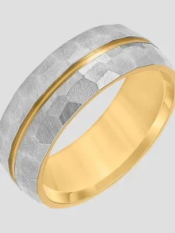 Jewelry|Tie Bars & Cufflinks-Gtx 8mm Faceted Titanium Band Silver And Yellow