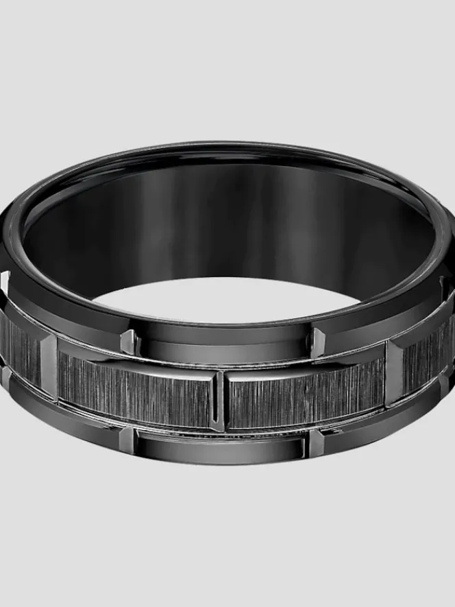 Jewelry|Tie Bars & Cufflinks-Gtx 8mm Flat Edge Brick Pattern Tungsten Carbide Band Black