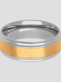 Jewelry|Tie Bars & Cufflinks-Gtx 8mm Stainless Steel Wedding Band Gray And Yellow