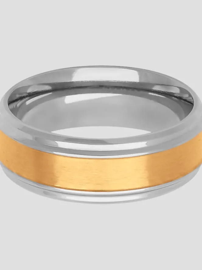 Jewelry|Tie Bars & Cufflinks-Gtx 8mm Stainless Steel Wedding Band Gray And Yellow