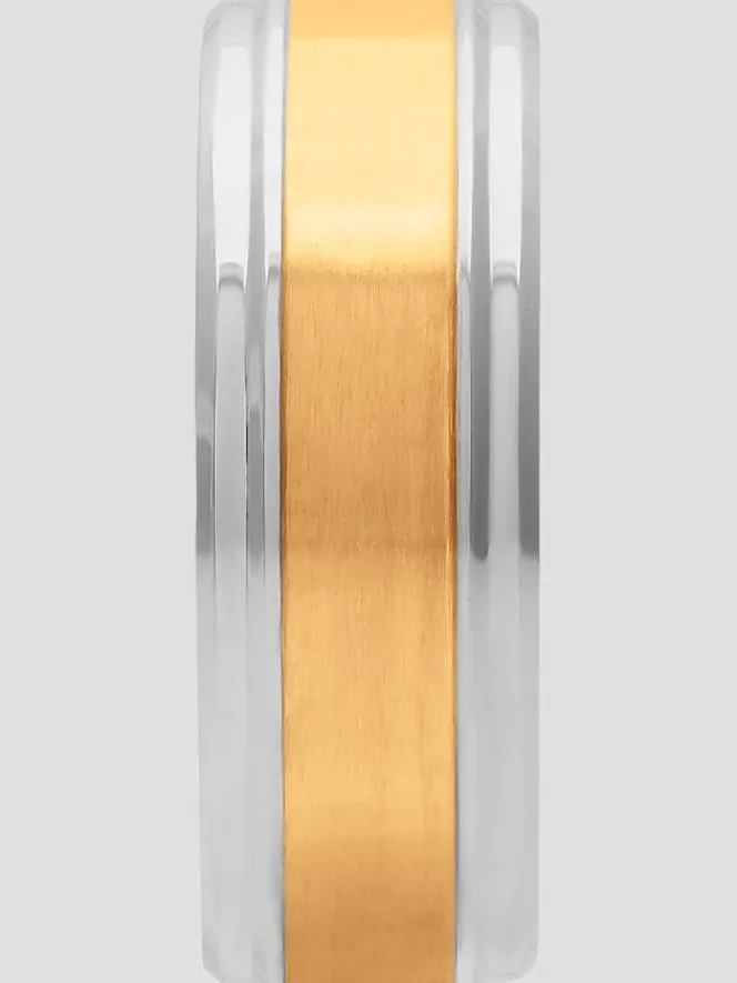 Jewelry|Tie Bars & Cufflinks-Gtx 8mm Stainless Steel Wedding Band Gray And Yellow