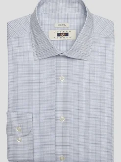Patterned Dress Shirts|Designer Dress Shirts-Joseph Abboud Modern Fit 100% Cotton Plaid Spread Collar Dress Shirt Blue