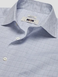 Patterned Dress Shirts|Designer Dress Shirts-Joseph Abboud Modern Fit 100% Cotton Plaid Spread Collar Dress Shirt Blue
