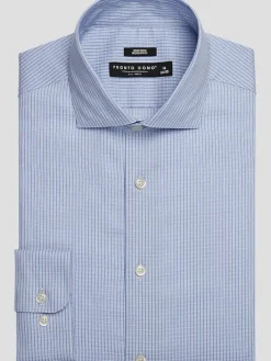 Patterned Dress Shirts|Dress Shirts-Pronto Uomo Modern Fit 100% Cotton Spread Collar Mini Check Dress Shirt Light Blue Check