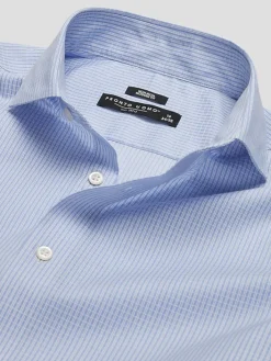 Patterned Dress Shirts|Dress Shirts-Pronto Uomo Modern Fit 100% Cotton Spread Collar Mini Check Dress Shirt Light Blue Check