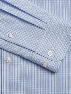 Patterned Dress Shirts|Dress Shirts-Pronto Uomo Modern Fit 100% Cotton Spread Collar Mini Check Dress Shirt Light Blue Check