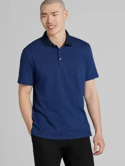 Casual Shirts|Polos-Joseph Abboud Modern Fit Basketweave Jacquard Polo Light Grey