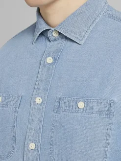 Button Up Shirts|Long Sleeve Button Up Shirts-Joseph Abboud Modern Fit Bird's Eye Button Up Shirt Chambray