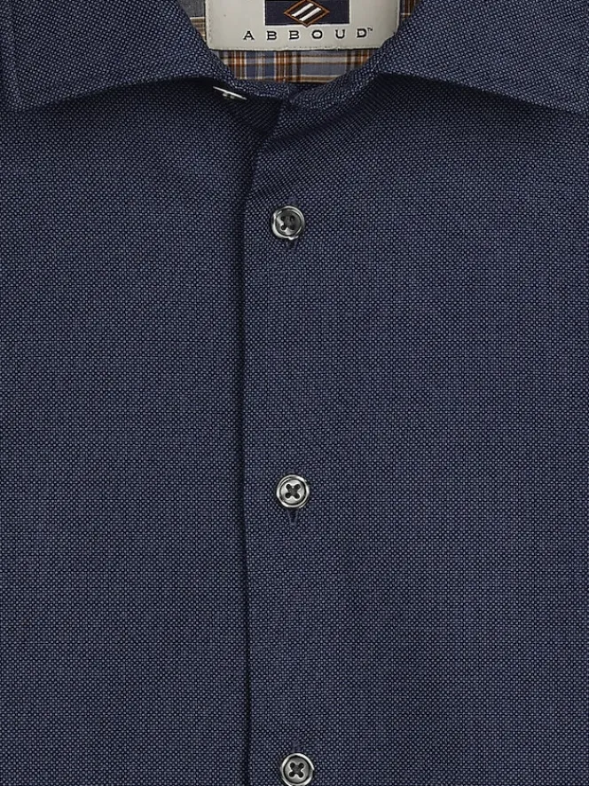 Button Up Shirts|Long Sleeve Button Up Shirts-Joseph Abboud Modern Fit Bird's Eye Print Button Up Shirt Dark Blue