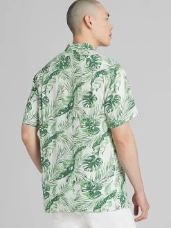 Button Up Shirts|Casual Shirts-Pronto Uomo Modern Fit Camp Shirt Light Green