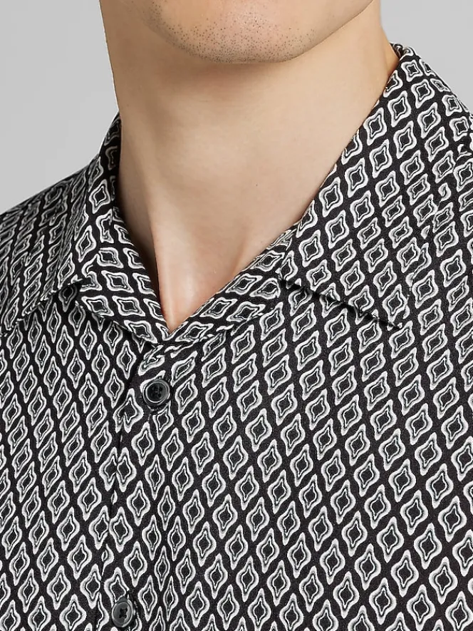 Button Up Shirts|Casual Shirts-Pronto Uomo Modern Fit Camp Shirt Black