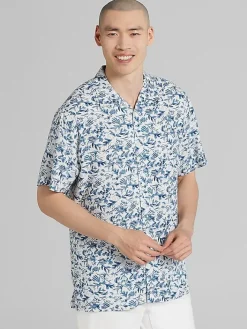 Button Up Shirts|Casual Shirts-Pronto Uomo Modern Fit Camp Shirt Med Blue