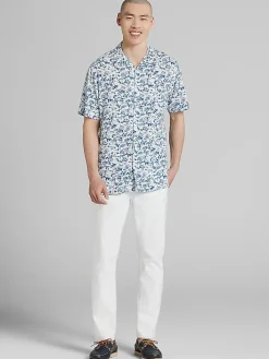 Button Up Shirts|Casual Shirts-Pronto Uomo Modern Fit Camp Shirt Med Blue