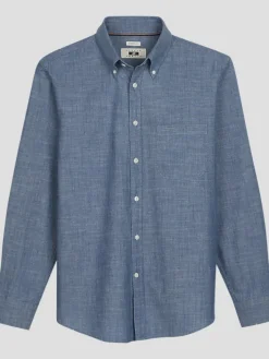 Button Up Shirts|Long Sleeve Button Up Shirts-Joseph Abboud Modern Fit Chambray Button Up Shirt Heather Blue