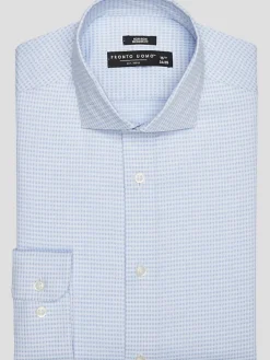 Patterned Dress Shirts|Dress Shirts-Pronto Uomo Modern Fit Check Spread Collar Dress Shirt Blue