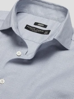 Patterned Dress Shirts|Dress Shirts-Pronto Uomo Modern Fit Cotton Micro Grid Spread Collar Dress Shirt Blue