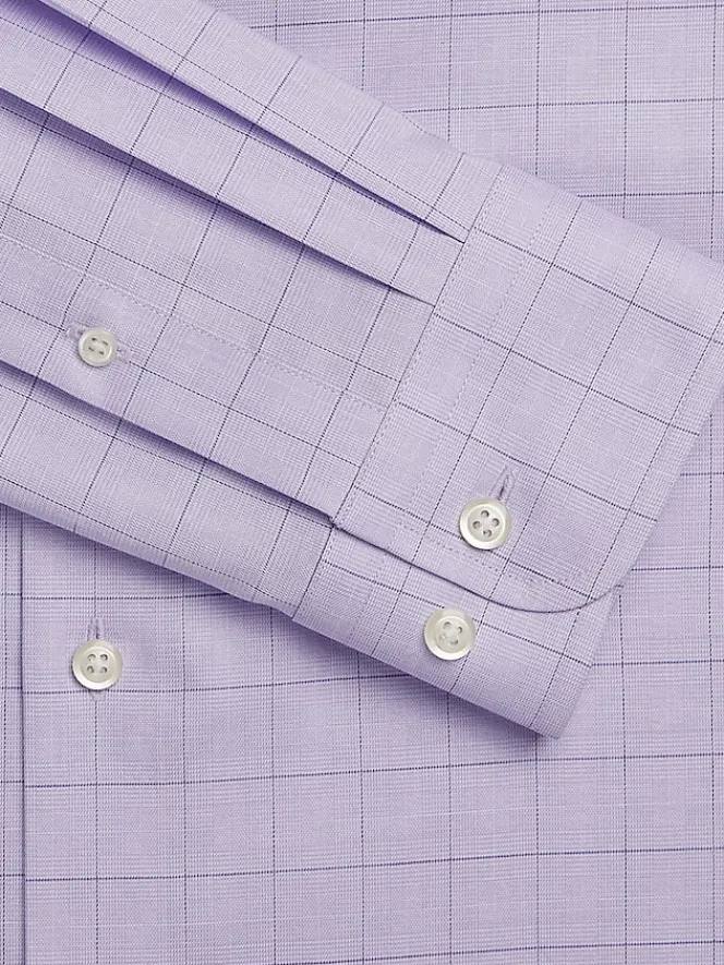 Patterned Dress Shirts|Designer Dress Shirts-Joseph Abboud Modern Fit Cotton Windowpane Dress Shirt Lavender Check