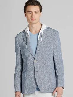 Outerwear-Joseph Abboud Modern Fit Cross Dye Knit Blazer Blue