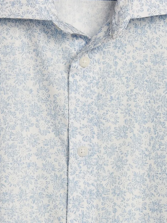 Button Up Shirts-Joseph Abboud Modern Fit Distressed Floral Short Sleeve Button Up Shirt Light Blue