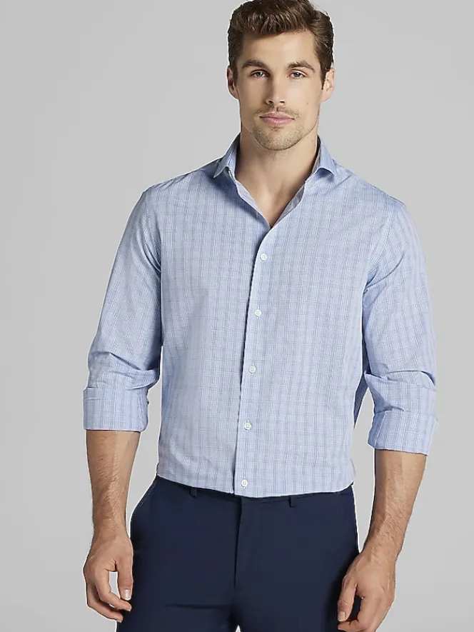 Dress Shirts-Wilke-Rodriguez Modern Fit Double Check Dress Shirt Blue