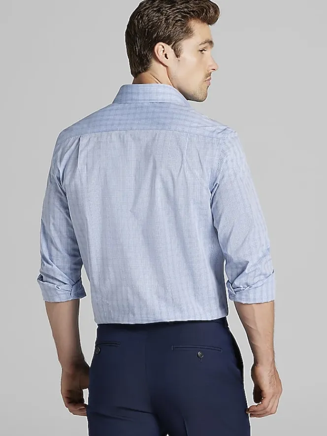 Dress Shirts-Wilke-Rodriguez Modern Fit Double Check Dress Shirt Blue