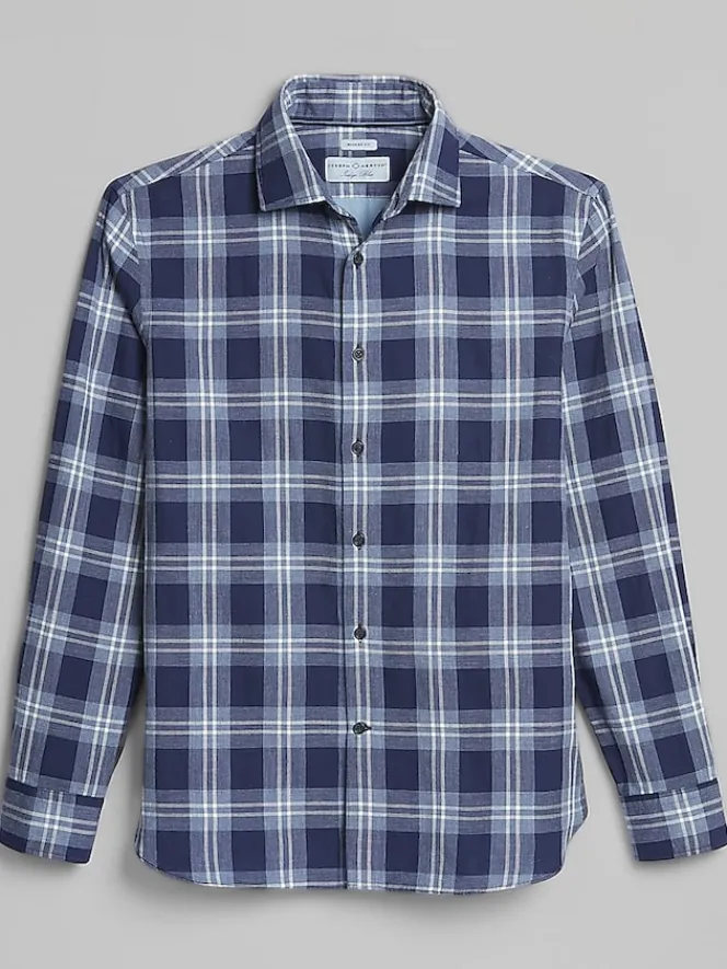 Button Up Shirts|Long Sleeve Button Up Shirts-Joseph Abboud Modern Fit Double-Faced Plaid Button Up Shirt Blue/Navy