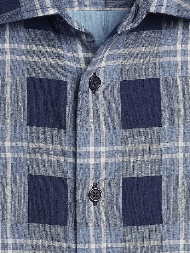 Button Up Shirts|Long Sleeve Button Up Shirts-Joseph Abboud Modern Fit Double-Faced Plaid Button Up Shirt Blue/Navy