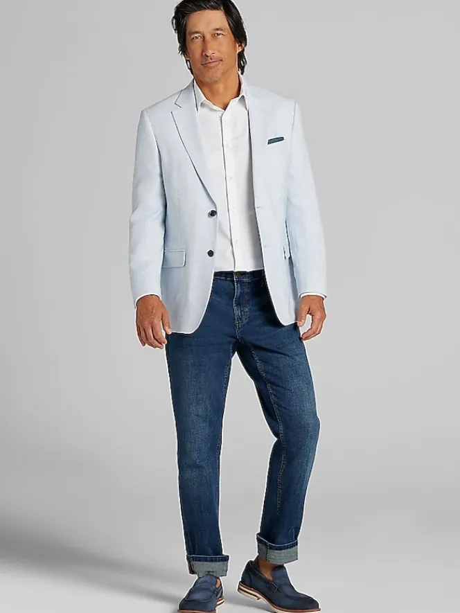 Sport Coats|Sport Coats-Nautica Modern Fit Fancy Tweed Plaid Sport Coat Light Blue