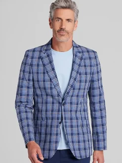 Sport Coats|Sport Coats-Nautica Modern Fit Fancy Tweed Plaid Sport Coat Blue Plaid