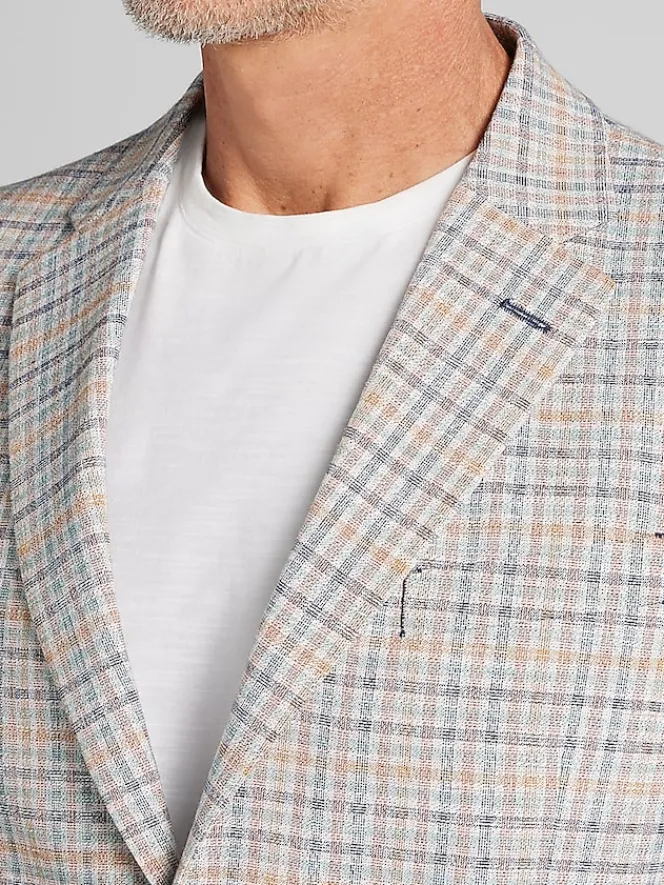 Sport Coats|Sport Coats-Nautica Modern Fit Fancy Tweed Plaid Sport Coat Tan Plaid