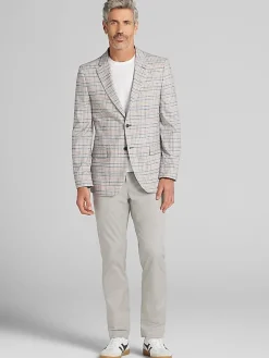Sport Coats|Sport Coats-Nautica Modern Fit Fancy Tweed Plaid Sport Coat Tan Plaid